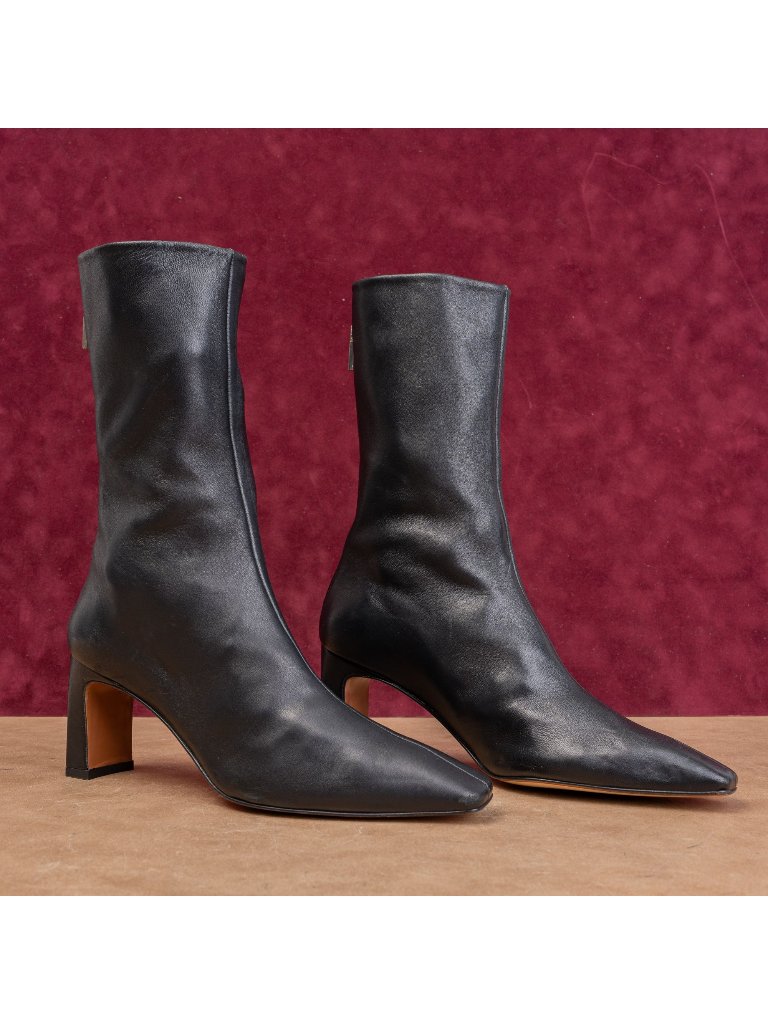 Lafayette 148 Wmn Anna Dress Back Zip Square Mid Leather Boots Size 6.5us Eur37